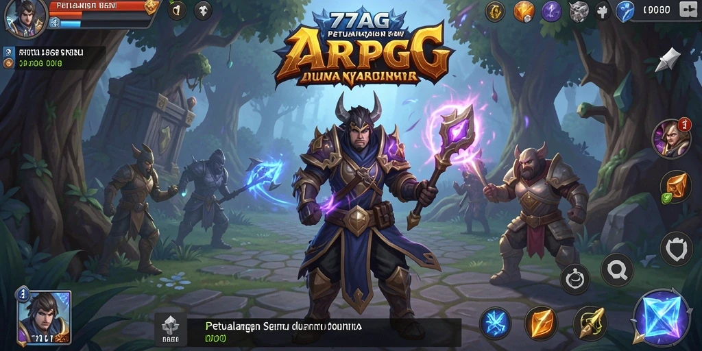Screenshot utama 77AG menunjukkan aksi seru dalam pertempuran ARPG.