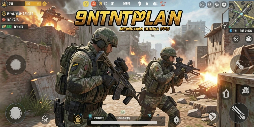 Screenshot gameplay 9N9N yang menampilkan aksi menembak yang intens.