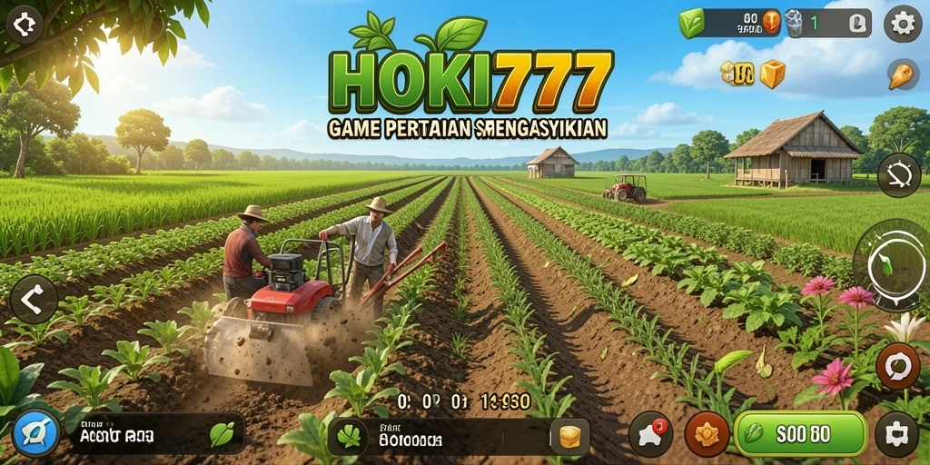 Screenshot gameplay HOKI777 menunjukkan suasana pertanian yang cerah dan menyenangkan.