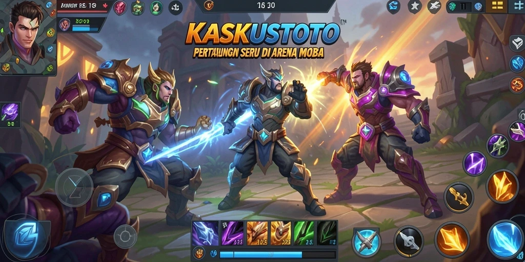Gameplay KASKUSTOTO yang penuh aksi di arena MOBA.