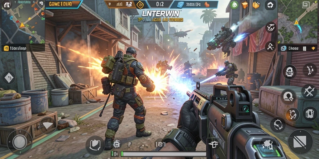 Tampilan gameplay LNTERWIN yang mendebarkan dalam aksi TPS.