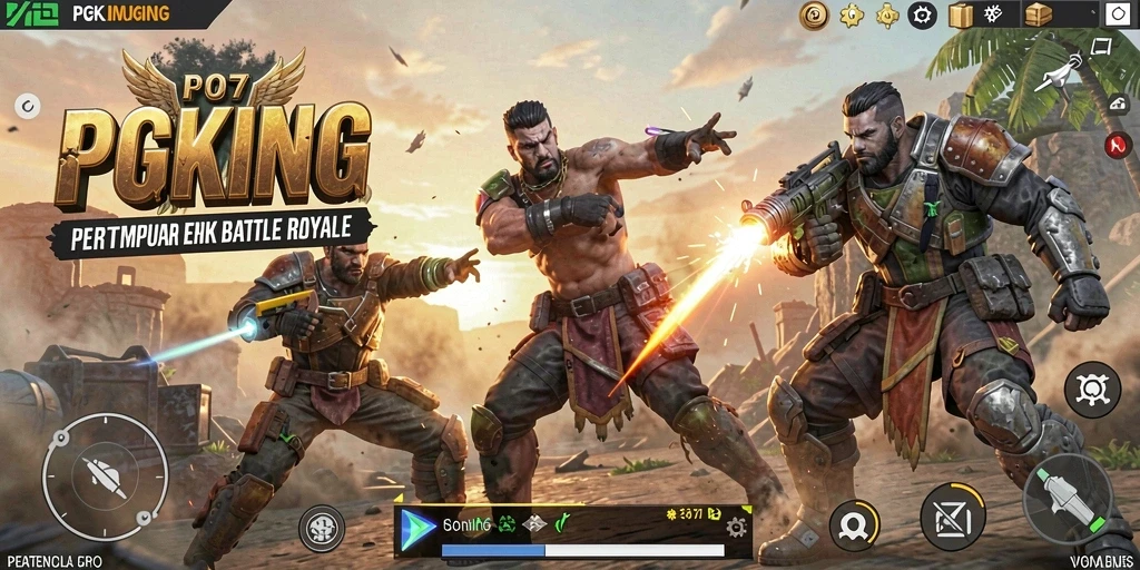 Gameplay PGKING menampilkan pertarungan seru di arena Battle Royale.