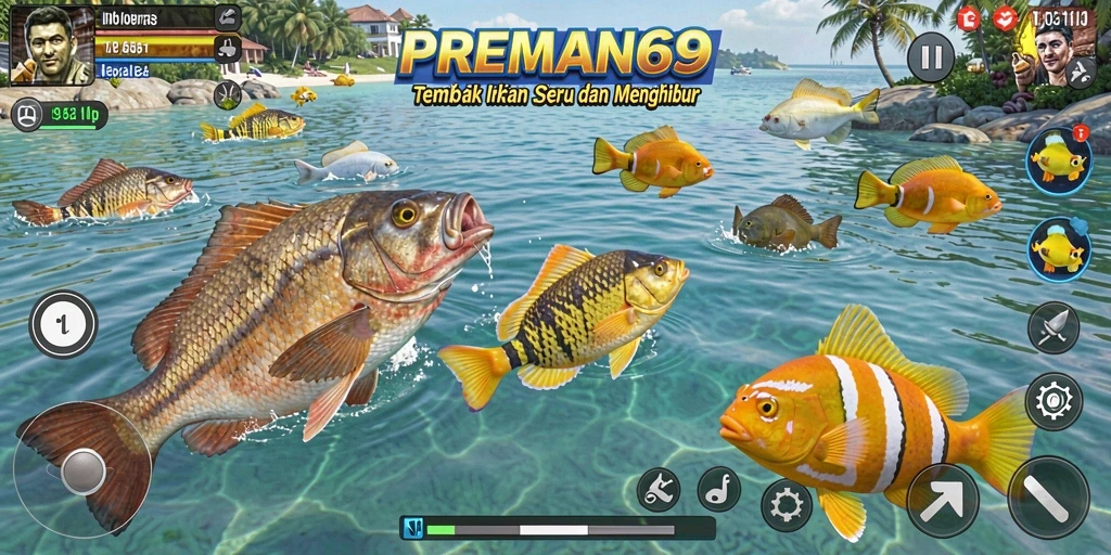 Screenshot gameplay PREMAN69 dengan aksi Tembak Ikan yang seru.