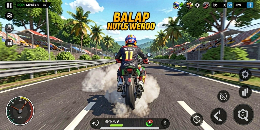 Screenshot RP6789 menampilkan aksi seru balapan motor.