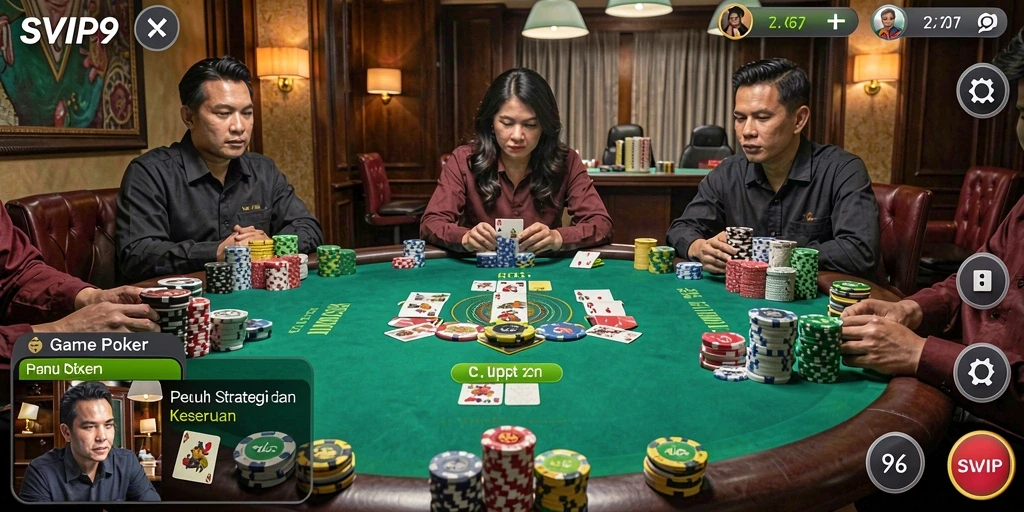 Screenshot gameplay SVIP9 menunjukkan suasana kompetitif permainan poker.