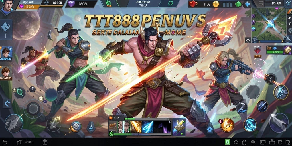Tampilan gameplay seru TTT888 dengan aksi MOBA yang mendebarkan.